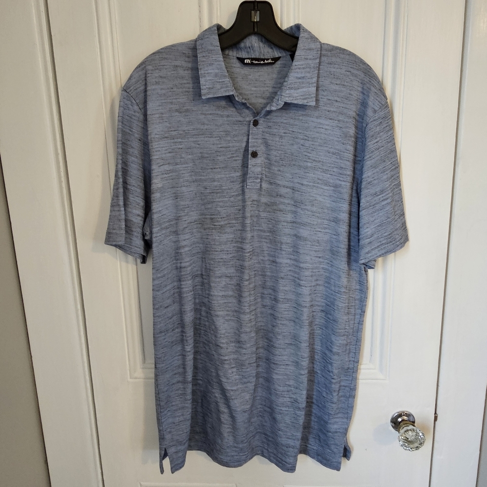 Travis Mathew Polo Shirt Mens Large Blue Heathered Stretch Performance Golf